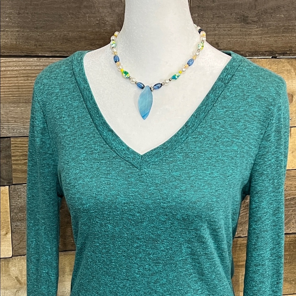Mossimo Supply Co. 2 Toned Greenish Blue Long Sleeve V-Neck Top
